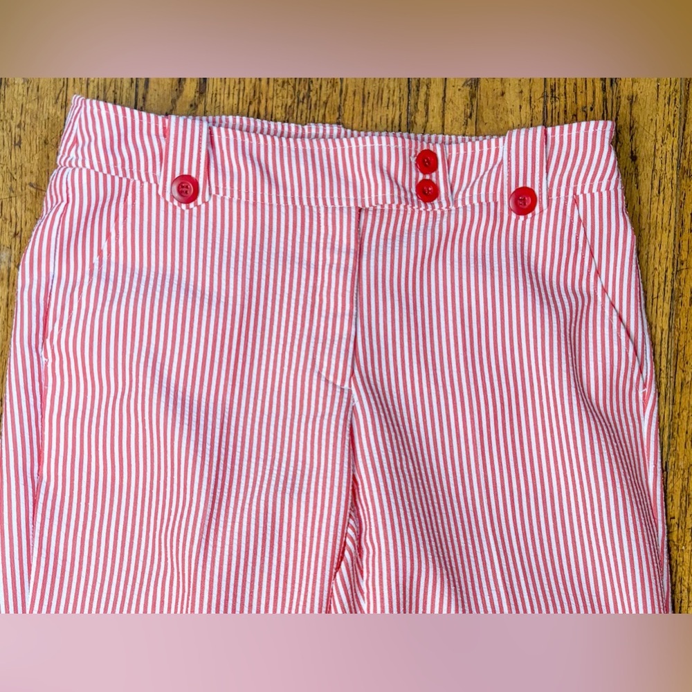 Orange White Striped Seersucker Capris Size 10P Preppy Coastal Beach Boho - Picture 2 of 6